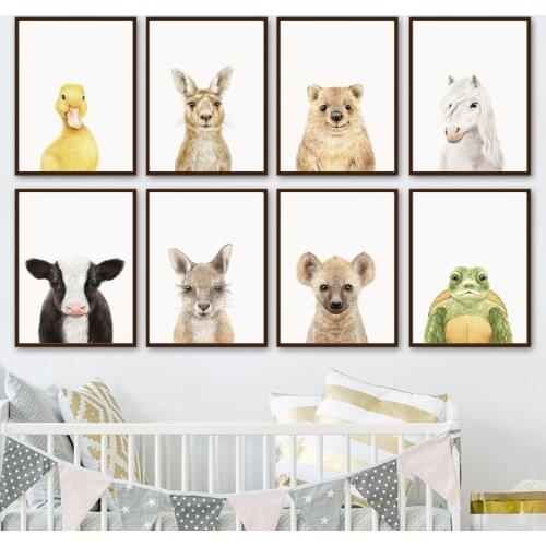Kangaroo Horse Turtle Cow Hyena Duck Safari Nursery Wall Art Canvas Painting Posters And Prints Decor Pictures Baby Kids Room