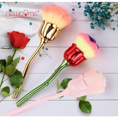 1PC Blush Brush Cosmetics Tool Rose Flower Shape Nail Art Brush Soft Clean Dust Powder Glitter Polish Handle