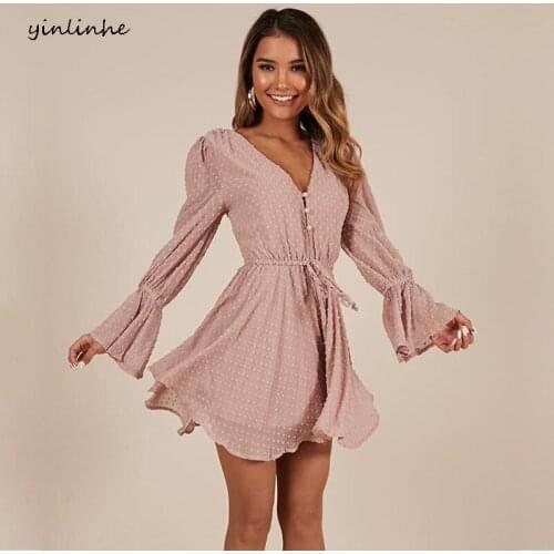 Liyuan Pink Overalls For Women Polka Dot Summer Playsuit Beach Loose Sexy boho Short Jumpsuit Women Rompers Long Sleeve 7 68