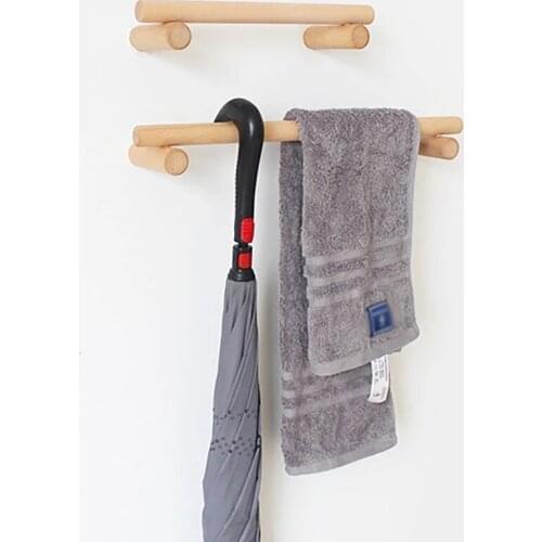 Creative Wooden Towel Rack Wall-mounted Punch-free Bathroom shelf Kitchen Storage Rack Towel Bar For Bathroom accessories