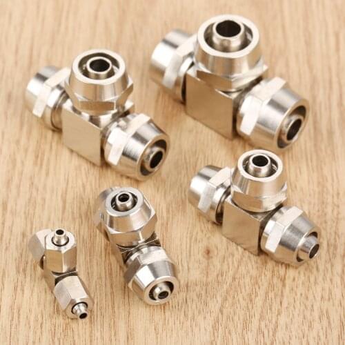 1Pc Brass 4 6 8 10 12mm Hose Tee Pneumatic Air Pipe Coupler Fitting Qucik Connector Pneumatic Quick Coupler