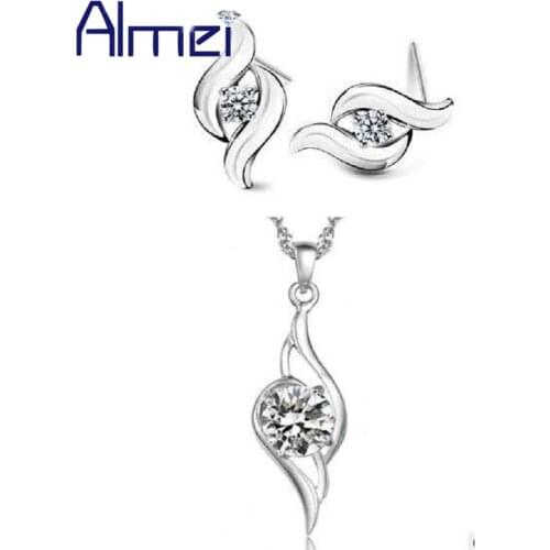 Fashion Cubic Zircon Necklace Earrings Jewelry Set for Women Wedding Girls Party Gifts Heart Ball Flower Fox Fish Sets Sale DML