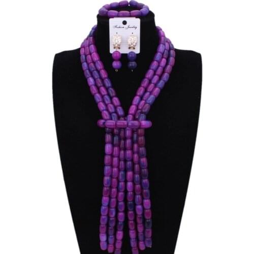 Dudo Jewelry Crystal Bridal Jewelry Sets Wedding 3 Layers Elegant Purple Blue African Nigerian Beads Necklace Jewellery Set 2018