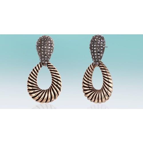 New Vintage Hanging Spiral Zinc Alloy Dangle Micro Inlay Rhinestone Drop Earrings for Women Jewelry Classic High Quality Gift