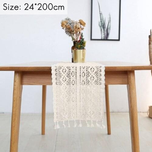 Hot Elegant Cream Crochet Lace Macrame Table Runner with Tassels for Rustic Chic Wedding Reception Table Decoration