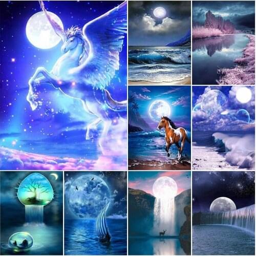 DIY Full Diamond Painting Landscape Moon Lake 5D Diamond Embroidery Night Mosaic Rhinestone Cross Stitch Home Decoration Gift