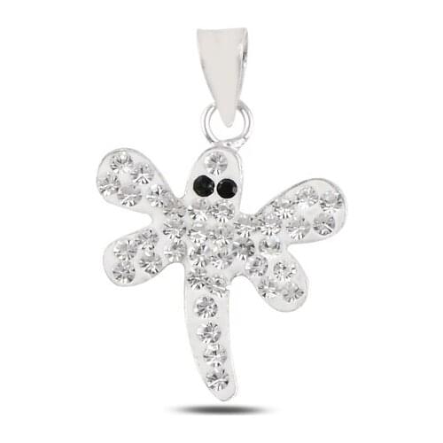 Silver 925 Sterling Dragonfly Crystal Gemstone Pendant