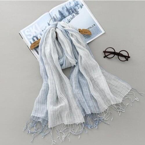 New Summer Japanese Design Linen Scarf Fashion Striped Cotton Linen Beach Sunscreen Scarves 70x170cm