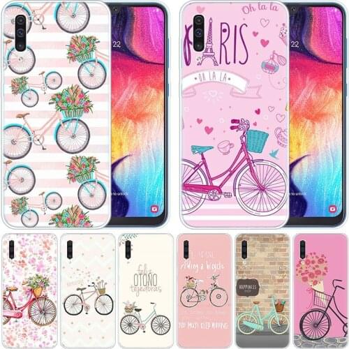 Luxury Silicone Case Girl loves pink bicycle for Samsung Galaxy A50 A70 A80 A40 A30 A20 A10 A20E A2 CORE A9 A8 A7 A6 Plus 2018