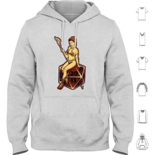 Natural Twenty Hoodies Long Sleeve Comic Con Natural Twenty D20 Dnd Princess Lucky Lady Pin Up Pinup Girl Tattoo