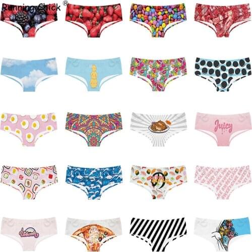 Animal Food Waves Letters Printing Seamless Breathable Low Waist Briefs, Underwear Women Panties, Girl Underwear