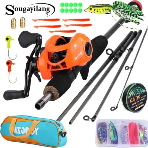 Sougayilang 1.7m Fishing Rods and Baitcasting Reels 5 Section Carbon Rod Reel Travel Fishing Rod Set with Full Kits Carrier Bag