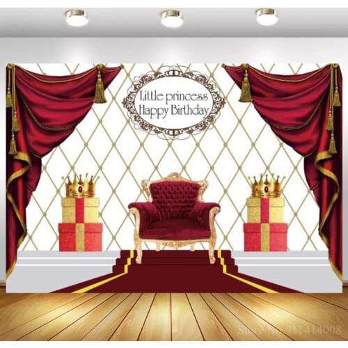 Wine Red Curtain Queen Throne Women Birthday Backdrops Table Photo Decor Red Carpet Steps Girl Princess Background Photography