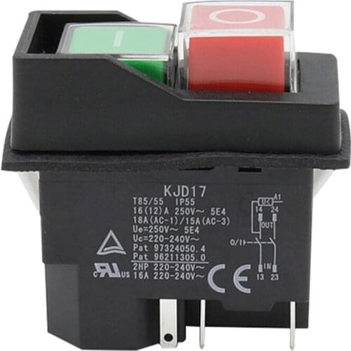 Waterproof Electromagnetic Push Button Switch 5 Pins KJD17 220-240V Coil Magnetic Starter Power Tool Safety Switches