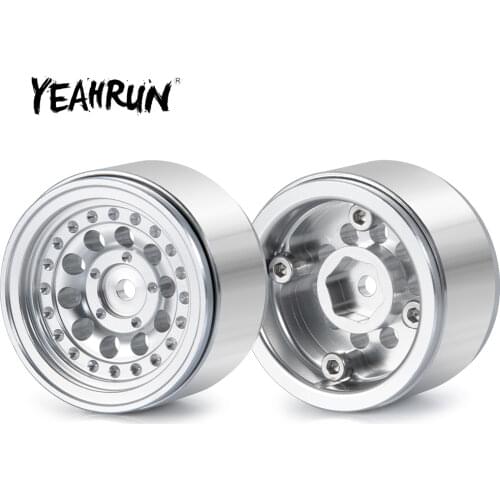 YEAHRUN 4Pcs Silver Metal Alloy 1.0inch Beadlock Wheel Rims Hubs for Axial SCX24 90081 1/24 RC Crawler Car Truck Upgrade Parts
