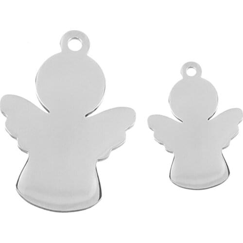 100% Stainless Steel Blank Angel Tag Charm For Jewelry Making Blank Metal Tags Angel Pendants High Polished Wholesale 50pcs