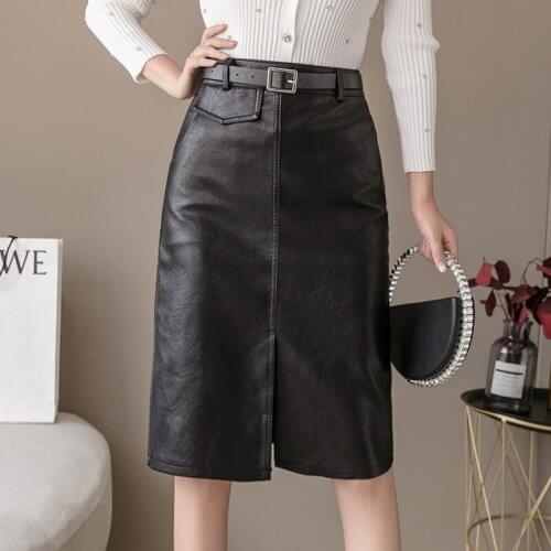 PU Leather Skirt Women Fashion High Waist Skirts 2020 Split Mini Skirt Package Hip Skirts Women Clothing