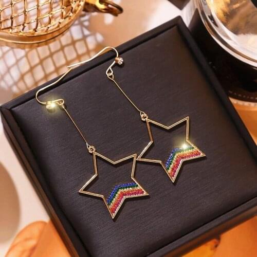 2020 New Trendy Heart Star Long Earrings Jewelry For Women Girls Colorful Rainbow Zircon Drop Dangle Earrings Korean Style
