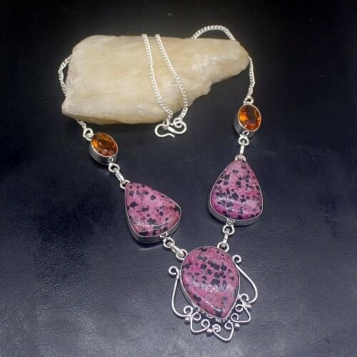 Gemstonefactory Jewelry Big Promotion 925 Silver Natural Dalmatian Jasper Honey Topaz Women Chain Necklace 48cm 202101369