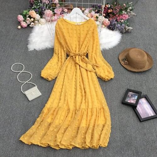 2021 Spring Summer New Korean Sweet Dress Mid-Length Waist Ruffle Fashion Long Jacquard Dress Women Beach Maxi Vestido zh574