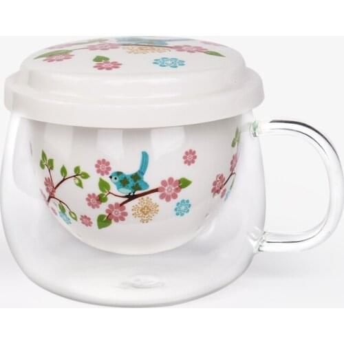 1pcs American creative printing ceramic liner heat-resistant glass mug with covered flower mugs