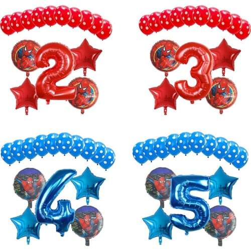15pcs Super Hero Spiderman Foil Helium Balloon Number Latex Air Globos Kids Birthday Party Decoration 1st Baby Shower Kids Toys
