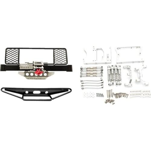 2 Set RC Car Parts: 1 Set Chassis Pull Rods Mount Bracket Shock Absorber & 1 Set Front Rear Bumper Protection Board