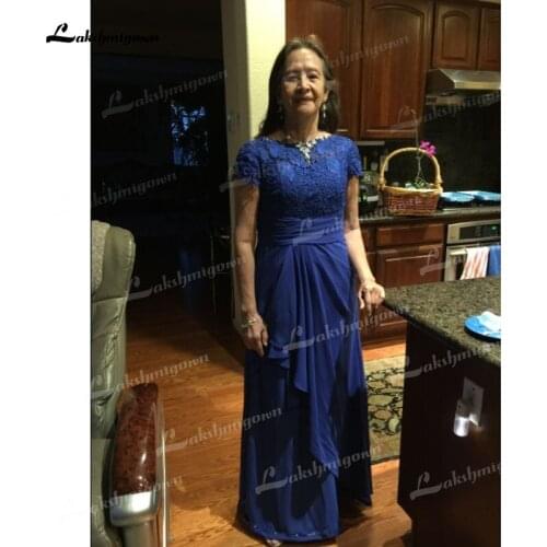 2021 Lace Chiffon Royal Blue A-Line Pleats Floor-Length Long Mother of the Bride Dresses for Wedding Guest Party Formal Gowns