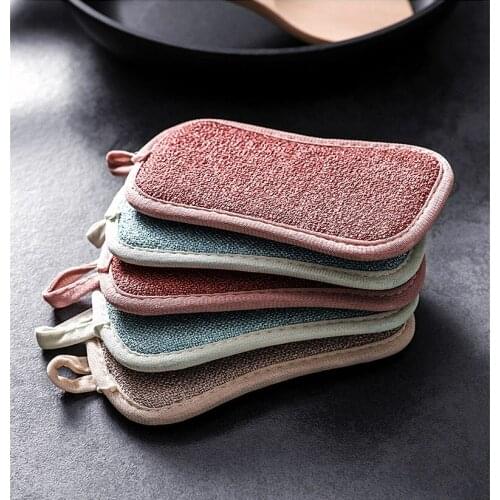 1/4pcs New Housework Magic Sponge Double Sided Rough Scrubber Bathroom Cleaner Brush For Kitchen Dishwashing Tool Accessorie