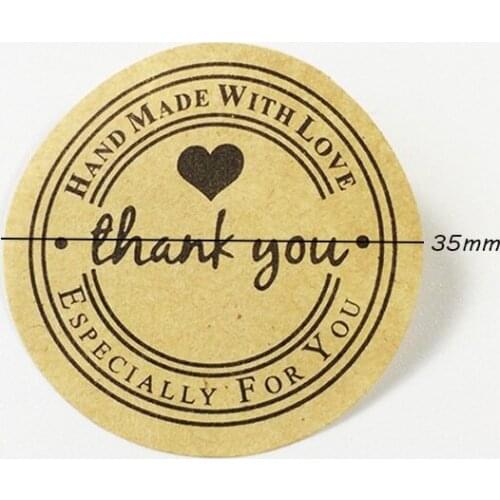500 Pcs Kraft Paper THANK YOU self-adhesive Stickers Round Heart For Handmade Products Packaging Label