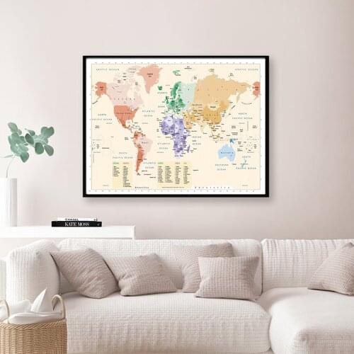 A2 Size The Map of The World Vintage Decor Non-Toxic Canvas Painting Wall Art Poster Wall Cloth Card Living Room Home Decoration