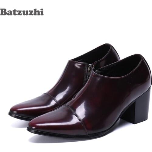 Batzuzhi 7cm High Heels Formal Leather Shoes Pointed Toe Leather Ankle Boots Men Botas Hombre Party and Wedding Footwear for Men