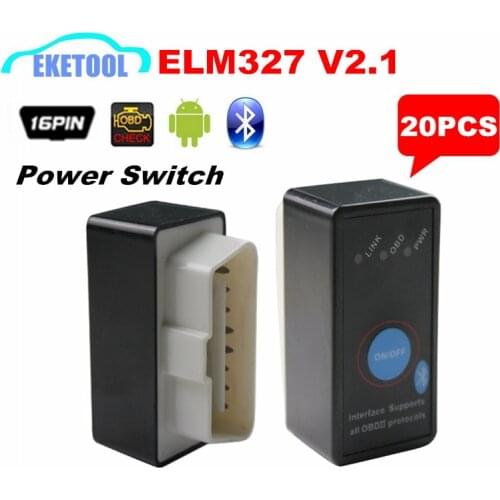 Free Shipping Car Tester Diagnostic Tool ELM327 Bluetooth V2.1 Power Switch ON/OFF ELM 327 Smart Phone Android Torque 20pcs/Lot