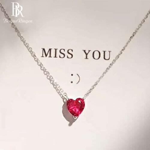Bague Ringen 925 Sterling Silver Necklace Red Heart-shaped Clavicle Chain Simple Crystal for Women Wedding Jewelry Wholesale