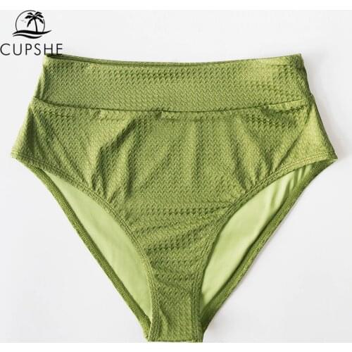 CUPSHE Green Textured High Waisted Bottom Women Sexy Solid Single Panties Briefs 2021 Separate Bikini Bottom Swimwear
