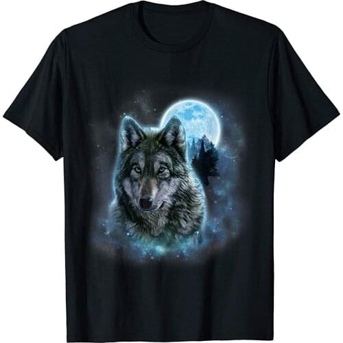 T-Shirt Grey Wolf Hunting Ground Icy Moon Forest Galaxy