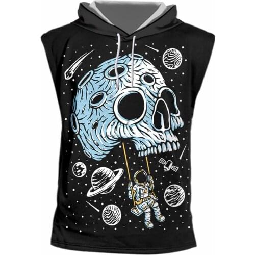 IFPD EU Size Hooded Tank Top Men/Womens 3D Printed Space Astronaut Skull Planet Sleeveless Shirt Plus Size Casual Fitness Vest