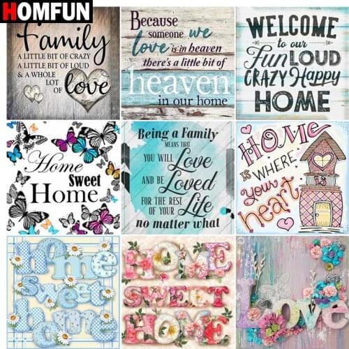 HOMFUN Square Round Drill 5D Diamond Painting Environmental Crafts Full Diamond Embroidery "Text love family" Home decor