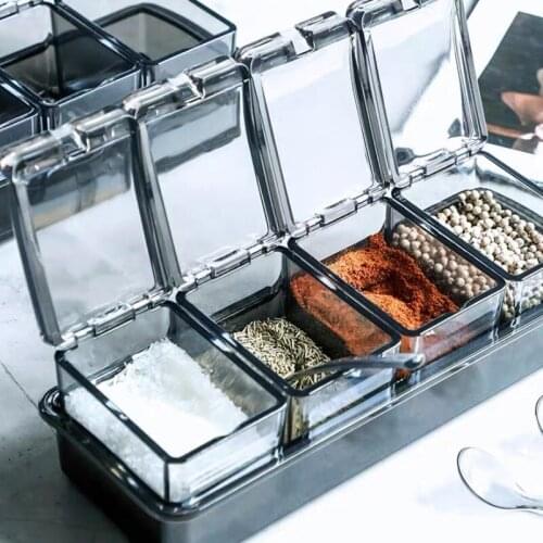 Containers With Lids Seasoning Jar Storage Box Spice Household Moisture-Proof Oil Salt Multi-Grid Kitchen Supplies Sugar