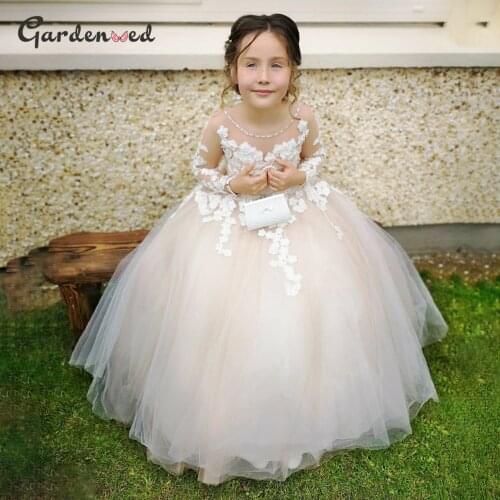 Gardenwed Lace Flower Girl Dress Ivory Tulle Baby Girl Dress 2021 Puffy Princess Dress Girl Birthday Dress First Communion Gown