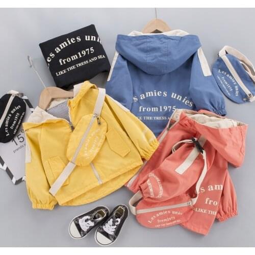 Hooded Jacket Boys Girls Baby Childrens Clothing Spring Autumn Casual Zipper Tops Windbreaker Thin Short Coat Printed Letters