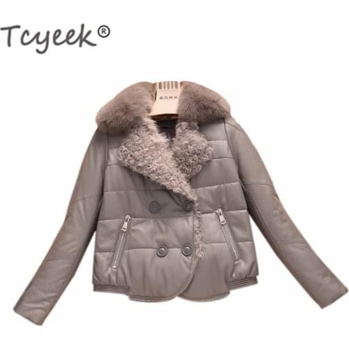 Tcyeek Warm Fox Fur Collar Genuine Leather Jacket Women Winter White Duck Down Jacket Real Sheepskin Coat Female Outwear 5072M01