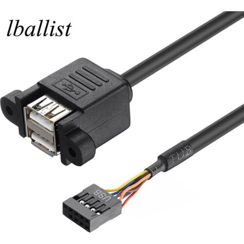 Lballist Motherboard 9Pin Header to Dual USB 2.0 Female Data Cable Shielded With Screw Panel Mount 30cm 50cm