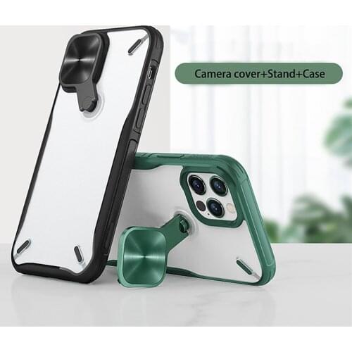 Metal Stand Bracket Phone Case Protective Shell with Camera Protection Cover for iPhone12 Series Phone Accessories