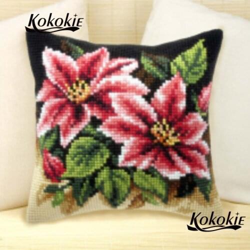Diy mat accessories cross stitch flowers pillow kits diy needle cushions embroidery yarn pillowcase embroider needlework set