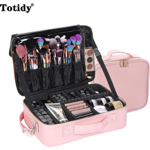 High Quality Make Up Organizer For Cosmetics PU Woman Professional Makeup Storage Boxes Waterproof Artist Makeup Cases Female