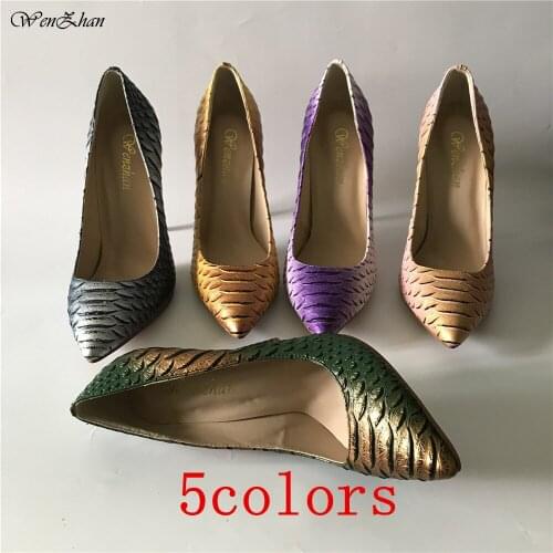 Snake pattern high heels 12CM fine with pointed sexy shallow mouth T platform womens shoes party evening shoes WENZHAN A98-20