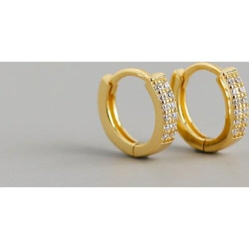 Real 925 Sterling Silver Zircon Round Hoop Huggies Earrings For Fashion Women Punk Fine Jewelry Minimalist Accessories