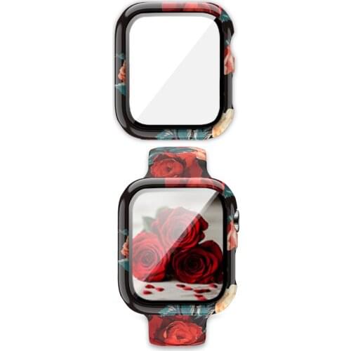 44mm Custom patter Silicone Strap for Apple WatchBand 40mm 38mm 42mm Spots Flower Band All Series Full screen protective shell