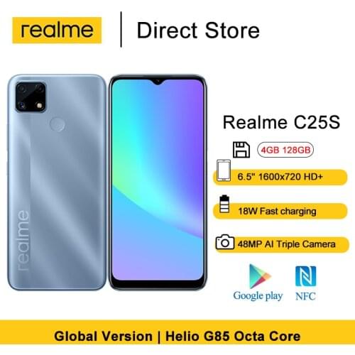 Global Version Realme C25S Mobile Phones NFC 4GB 128GB 6.5'' Helio G85 Octa Core 48MP Primary Camera 6000mAh Smartphones